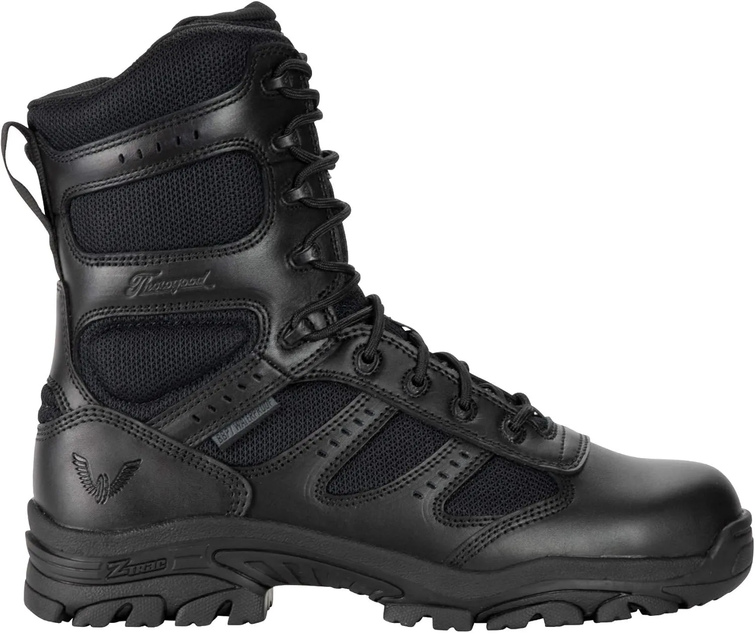 Thorogood Deuce 8 Waterproof Side-Zip Black Tactical Boots for Men and Women with Full-Grain Leather, Soft Toe, and Slip-Resistant Outsole; BBP & EH Rated