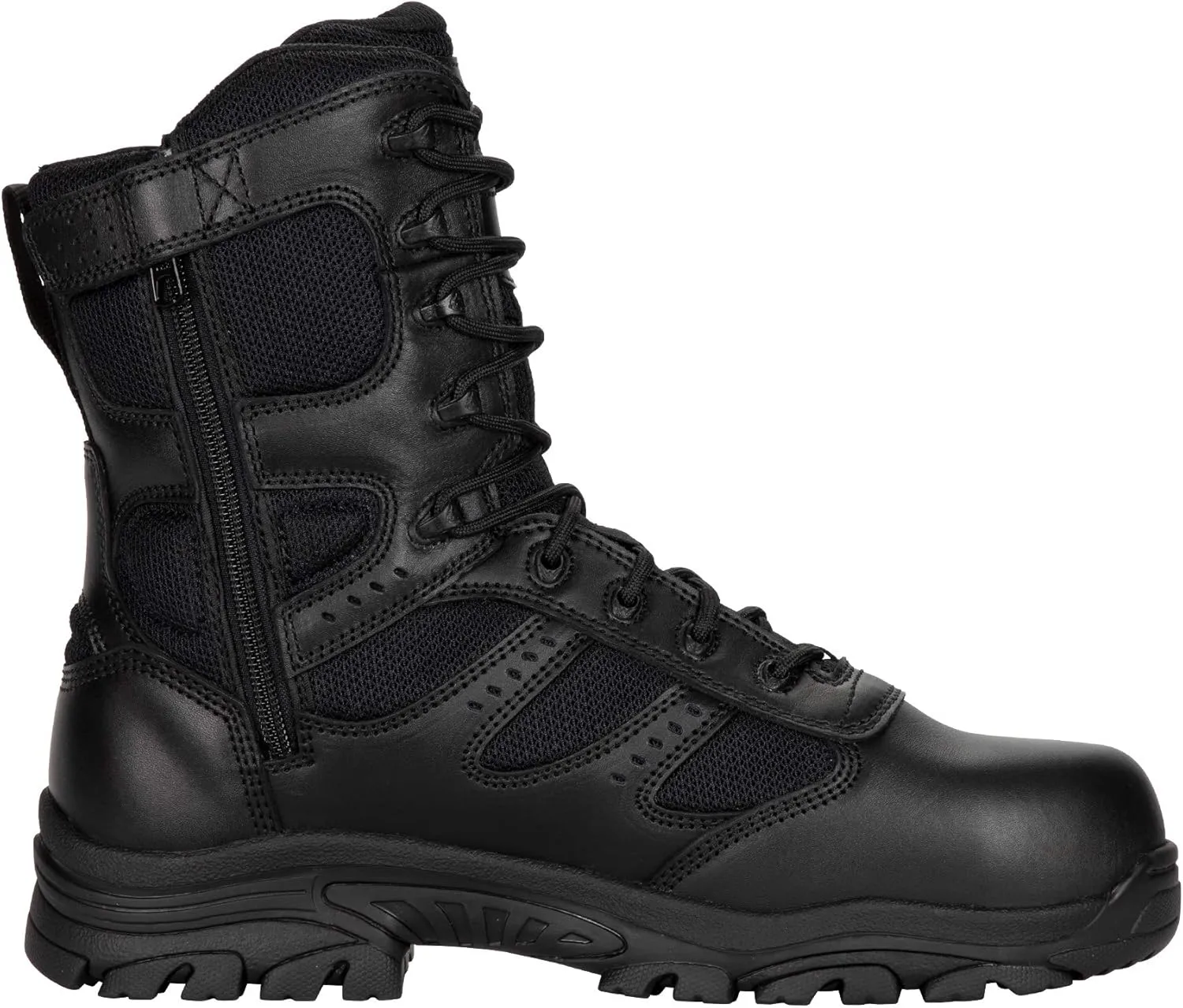 Thorogood Deuce 8 Waterproof Side-Zip Black Tactical Boots for Men and Women with Full-Grain Leather, Soft Toe, and Slip-Resistant Outsole; BBP & EH Rated