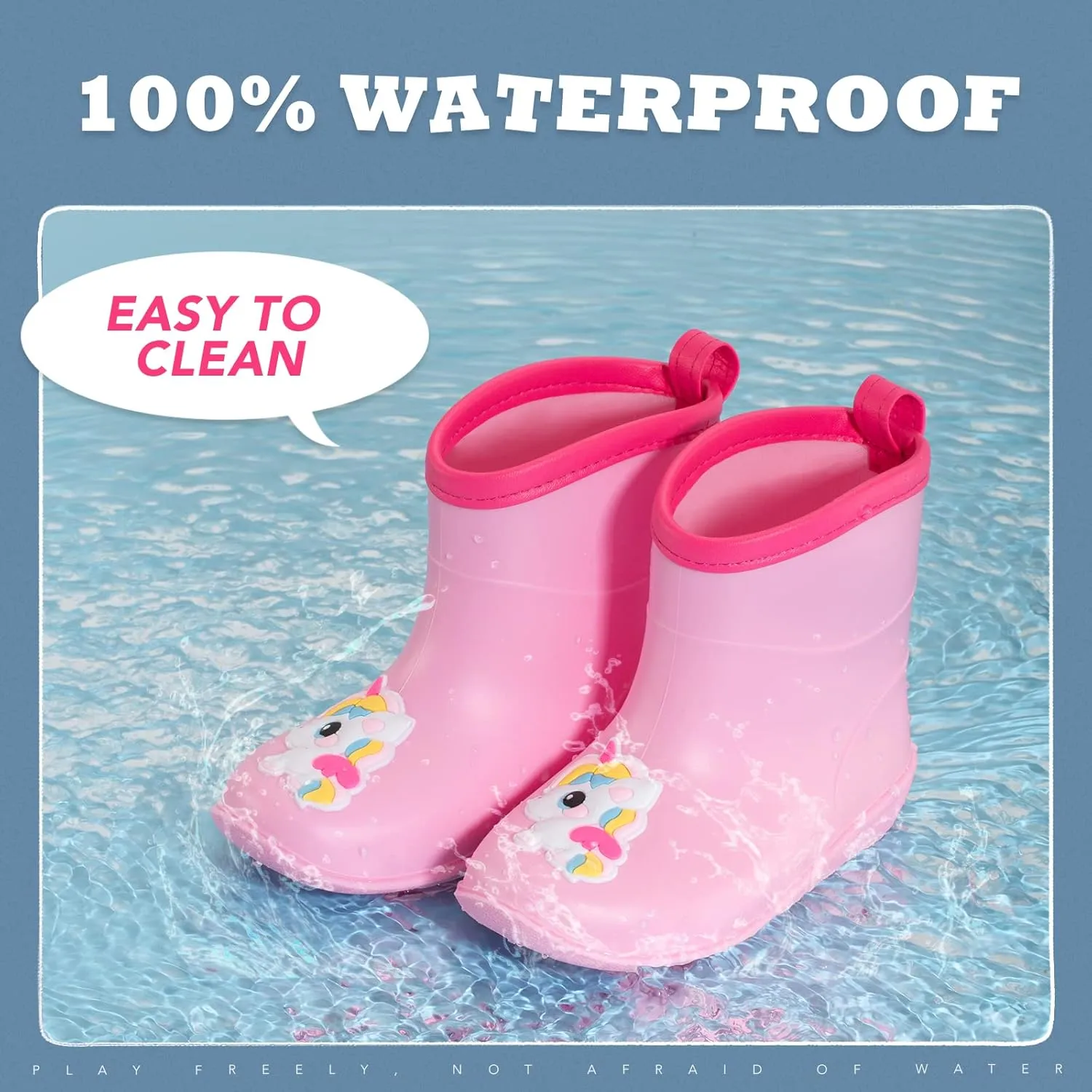 Toddler Kids Rain Boots Baby Rain Shoes Children Easy On Waterproof Boots for Boys and Girls