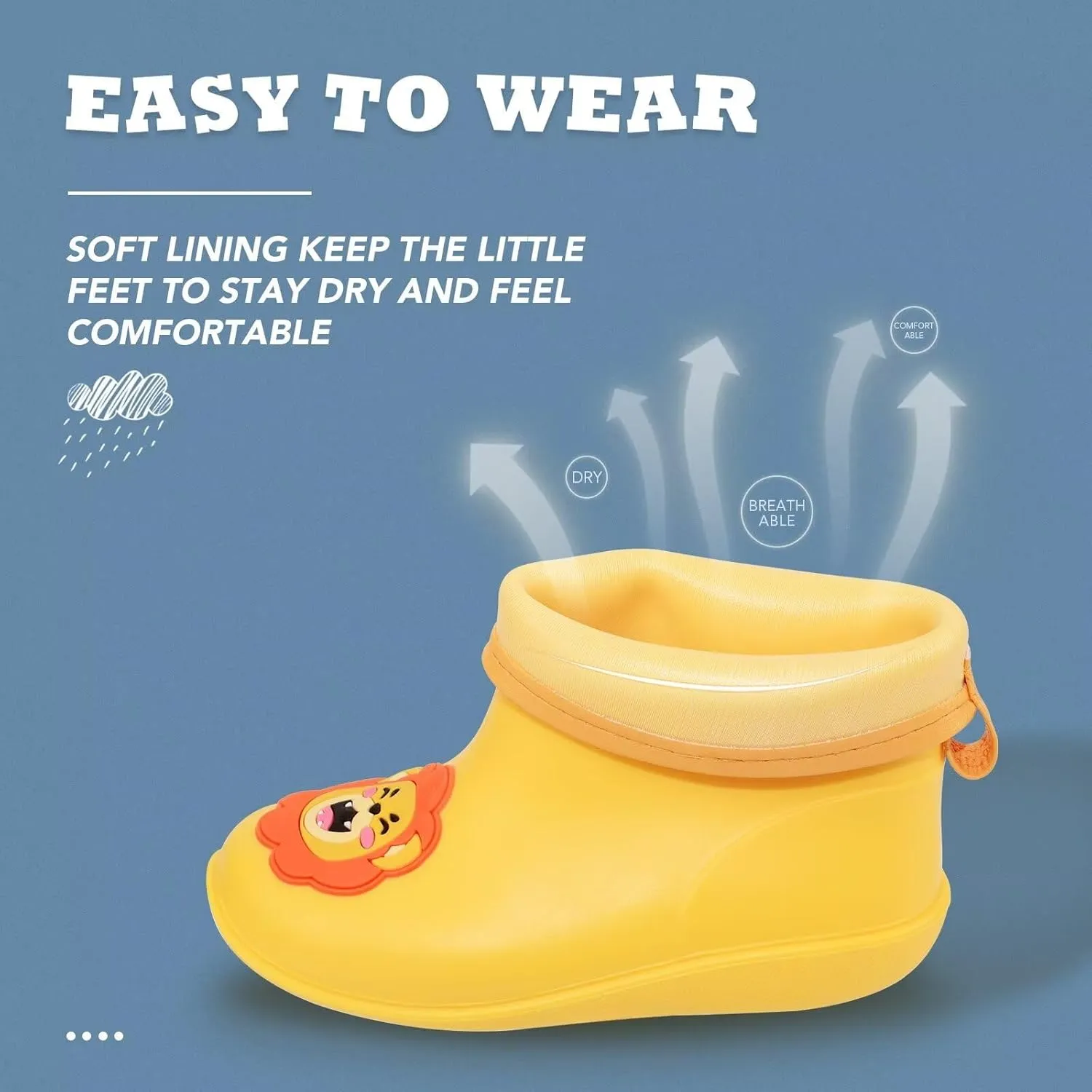Toddler Kids Rain Boots Baby Rain Shoes Children Easy On Waterproof Boots for Boys and Girls