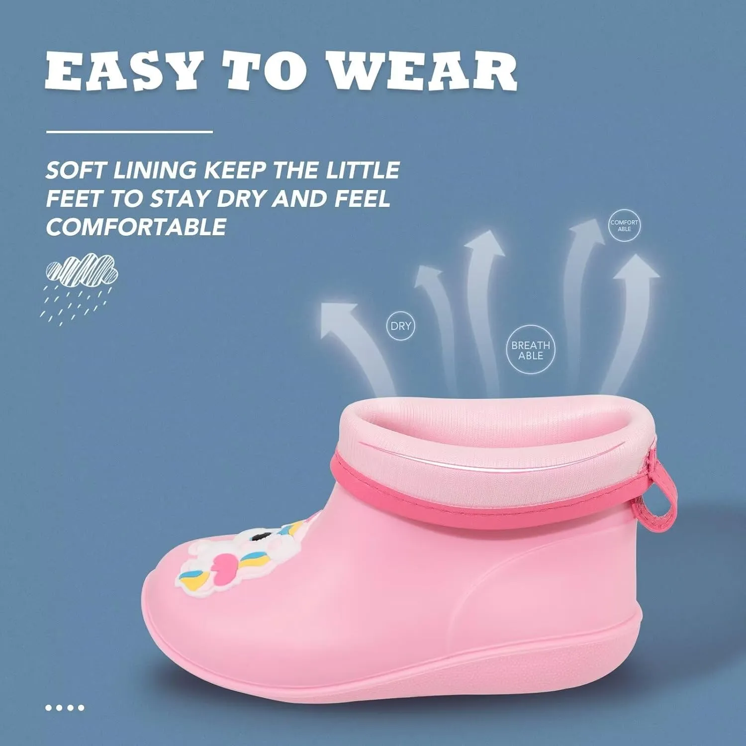 Toddler Kids Rain Boots Baby Rain Shoes Children Easy On Waterproof Boots for Boys and Girls