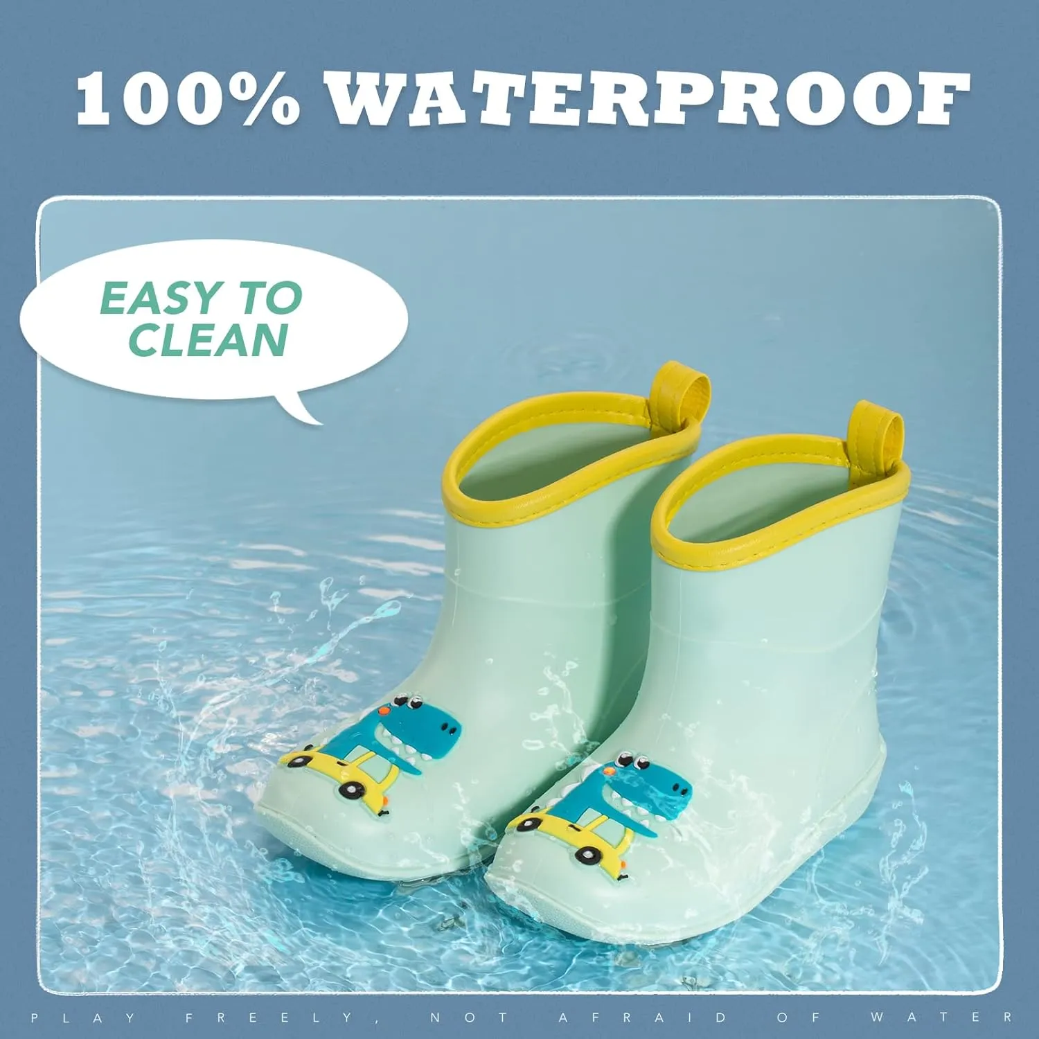 Toddler Kids Rain Boots Baby Rain Shoes Children Easy On Waterproof Boots for Boys and Girls