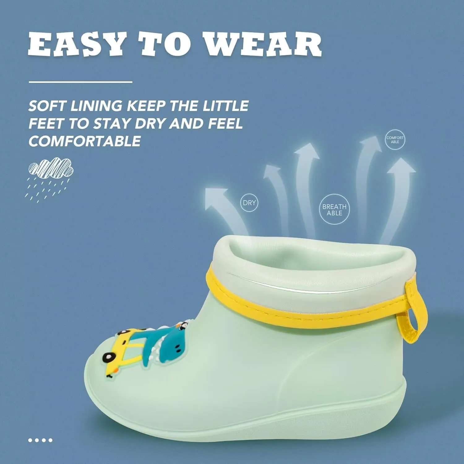 Toddler Kids Rain Boots Baby Rain Shoes Children Easy On Waterproof Boots for Boys and Girls