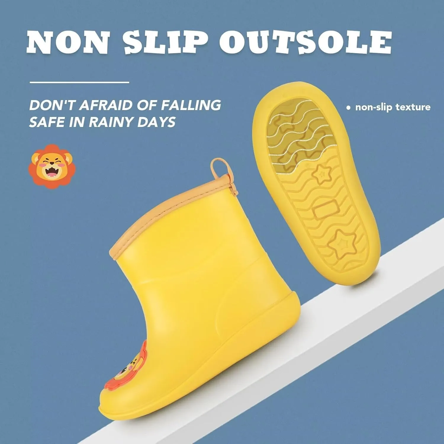 Toddler Kids Rain Boots Baby Rain Shoes Children Easy On Waterproof Boots for Boys and Girls