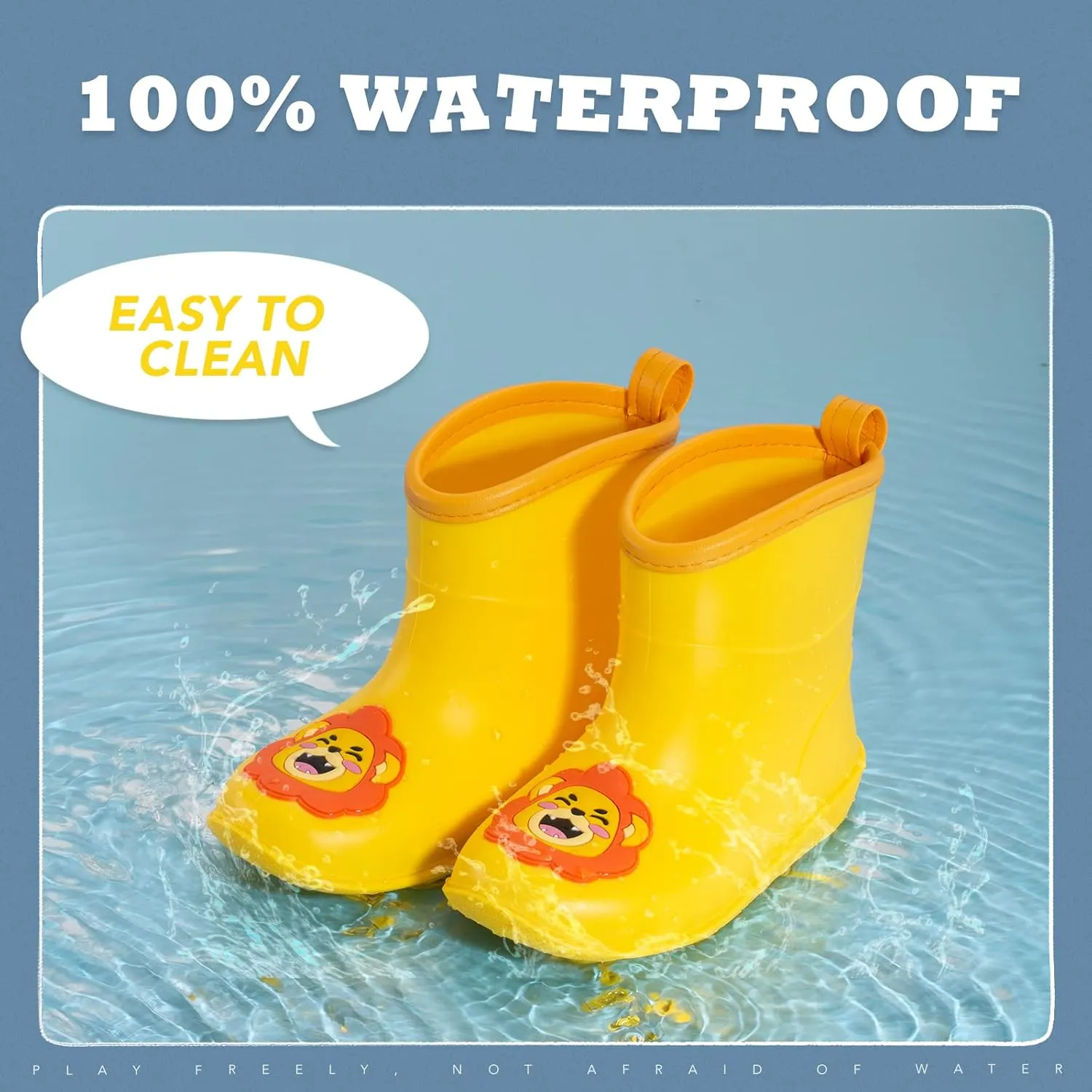 Toddler Kids Rain Boots Baby Rain Shoes Children Easy On Waterproof Boots for Boys and Girls