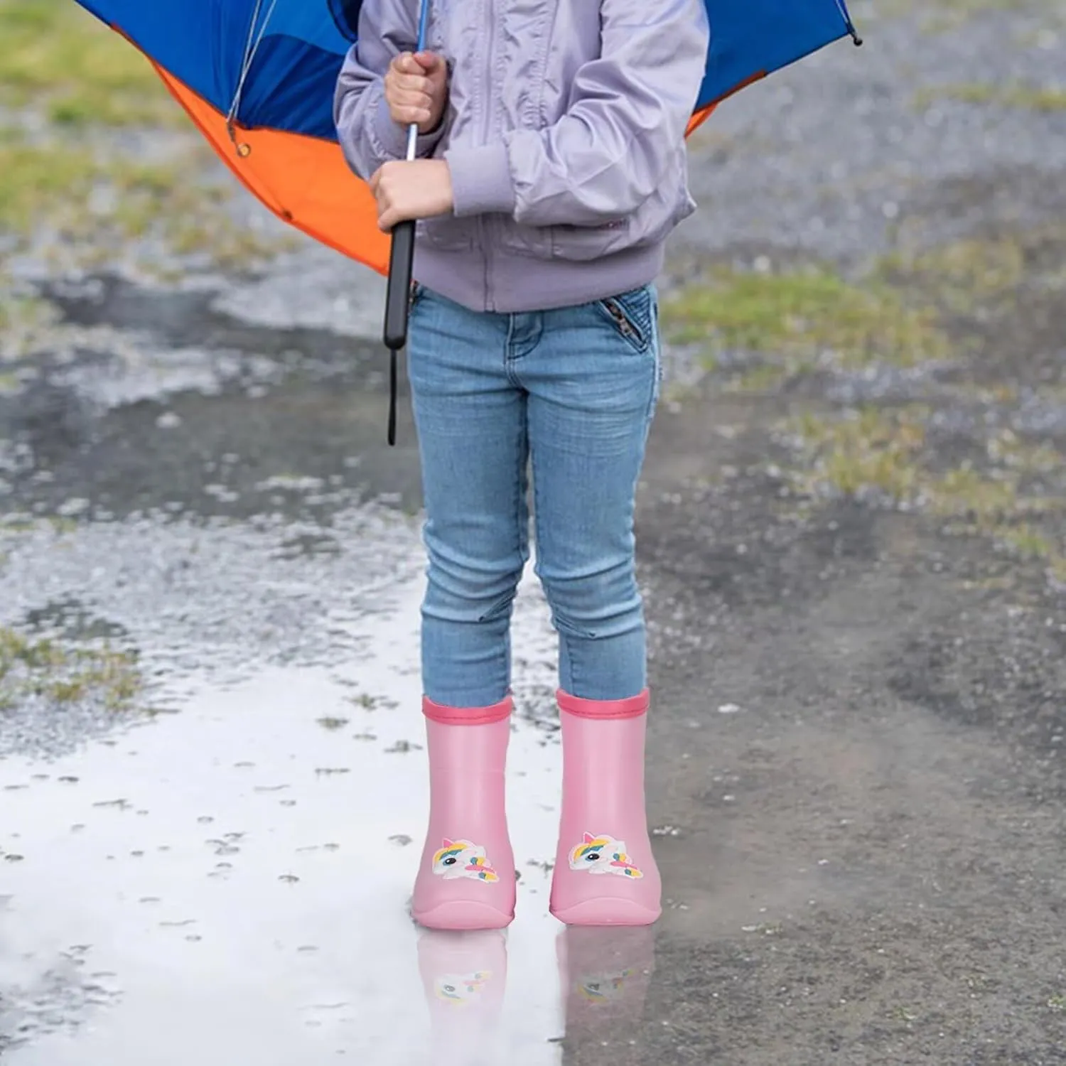Toddler Kids Rain Boots Baby Rain Shoes Children Easy On Waterproof Boots for Boys and Girls