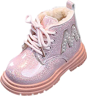 Toddler Winter Boots Little Girls Sparkling Fleece Lined Outdoor Shoes Lace Up Zipper Pearl Glitter Ankle Boot Shoes