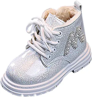 Toddler Winter Boots Little Girls Sparkling Fleece Lined Outdoor Shoes Lace Up Zipper Pearl Glitter Ankle Boot Shoes