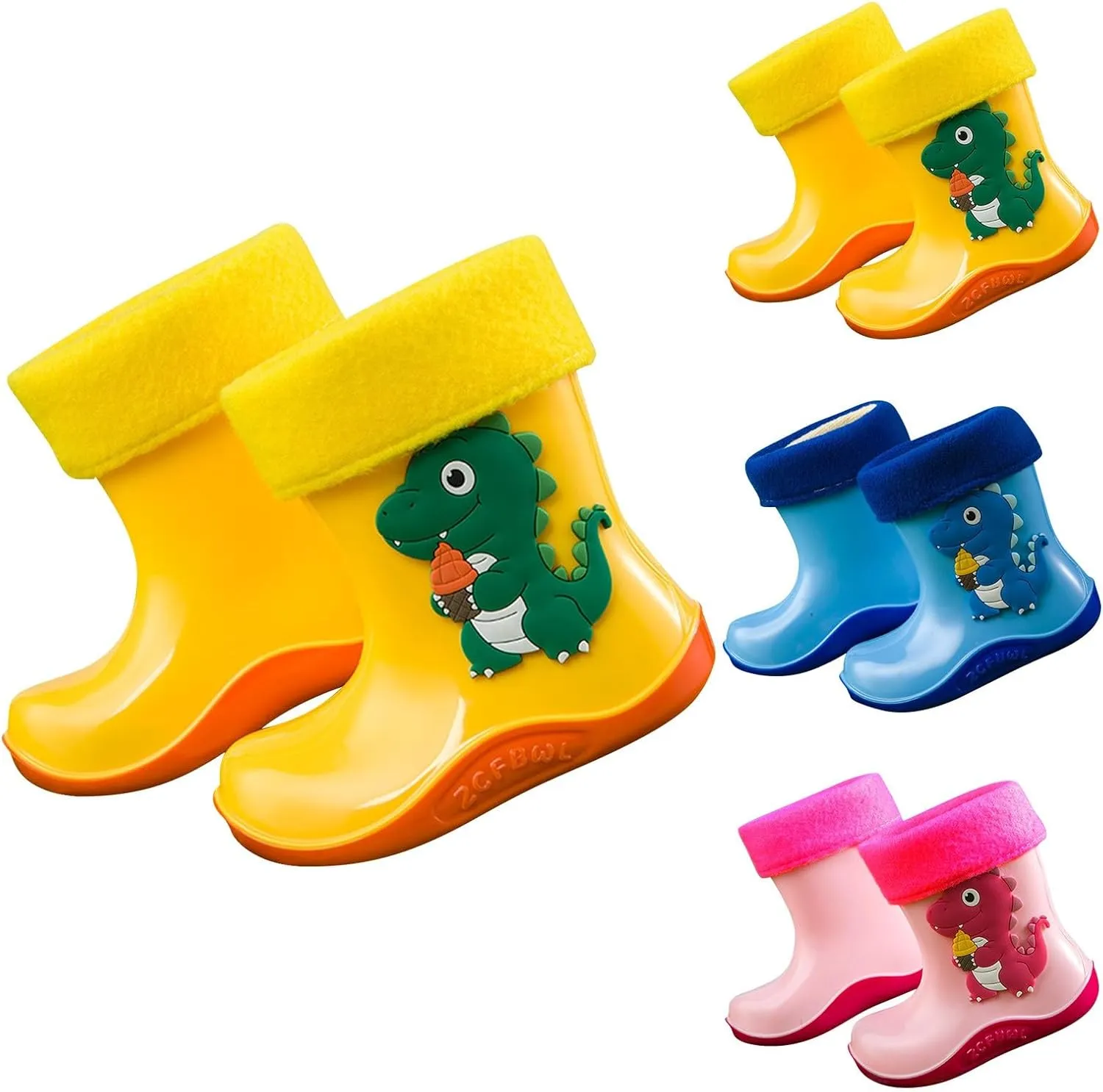 Toddler Winter Rain Boots Non Slip Insulated WaterproofKids Snow Boots Non Slip Dinosaurs Print Fleece Lined Cozy Boot