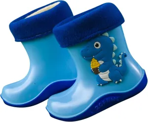 Toddler Winter Rain Boots Non Slip Insulated WaterproofKids Snow Boots Non Slip Dinosaurs Print Fleece Lined Cozy Boot
