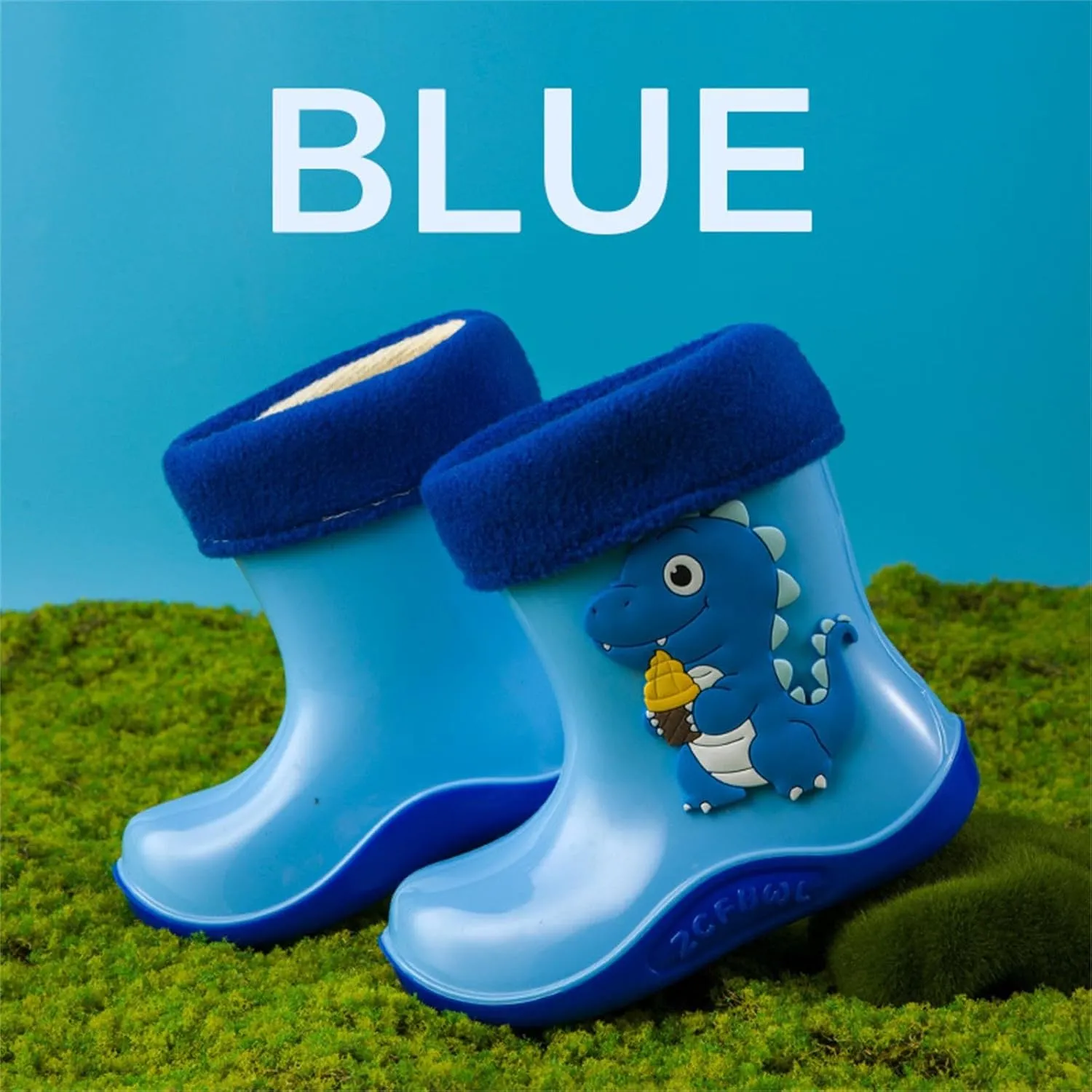 Toddler Winter Rain Boots Non Slip Insulated WaterproofKids Snow Boots Non Slip Dinosaurs Print Fleece Lined Cozy Boot