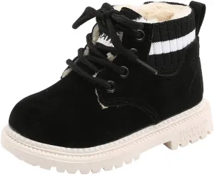 Toddler Winter Shoes Little Boys Girls Snow Boots Fleece Lined Lace Up Elastic Ankle Boots Baby Warm Walking Shoes
