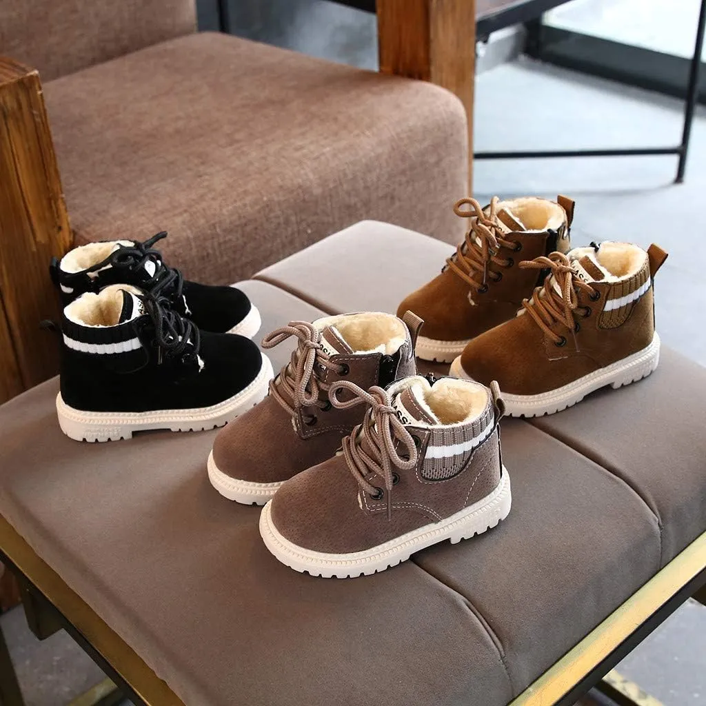 Toddler Winter Shoes Little Boys Girls Snow Boots Fleece Lined Lace Up Elastic Ankle Boots Baby Warm Walking Shoes