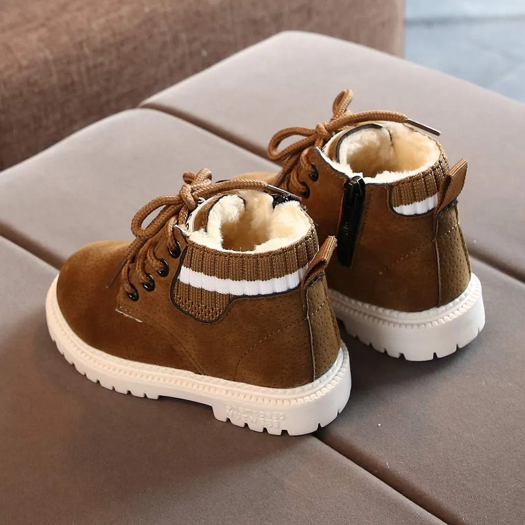 Toddler Winter Shoes Little Boys Girls Snow Boots Fleece Lined Lace Up Elastic Ankle Boots Baby Warm Walking Shoes