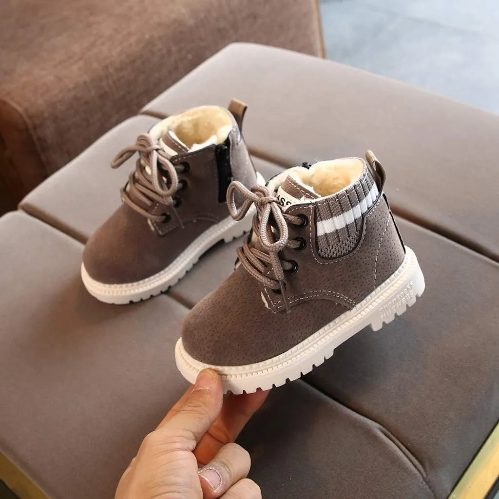 Toddler Winter Shoes Little Boys Girls Snow Boots Fleece Lined Lace Up Elastic Ankle Boots Baby Warm Walking Shoes
