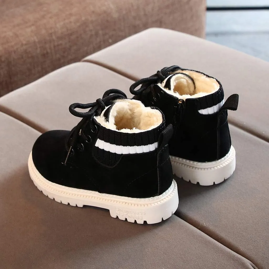 Toddler Winter Shoes Little Boys Girls Snow Boots Fleece Lined Lace Up Elastic Ankle Boots Baby Warm Walking Shoes