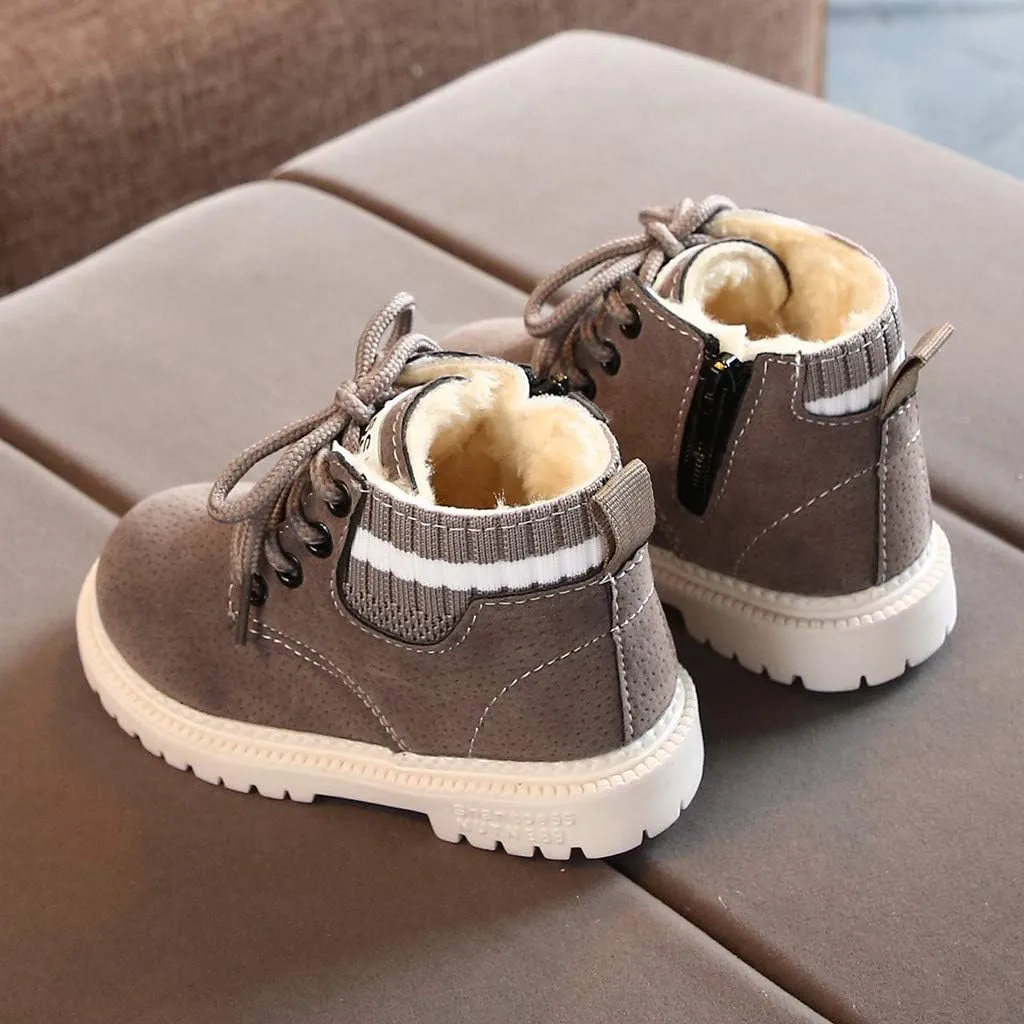 Toddler Winter Shoes Little Boys Girls Snow Boots Fleece Lined Lace Up Elastic Ankle Boots Baby Warm Walking Shoes