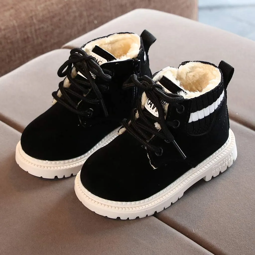 Toddler Winter Shoes Little Boys Girls Snow Boots Fleece Lined Lace Up Elastic Ankle Boots Baby Warm Walking Shoes