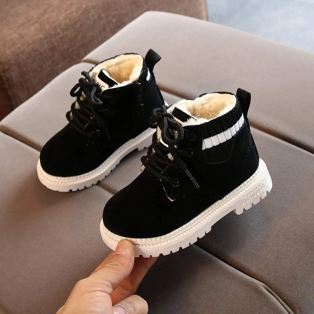 Toddler Winter Shoes Little Boys Girls Snow Boots Fleece Lined Lace Up Elastic Ankle Boots Baby Warm Walking Shoes