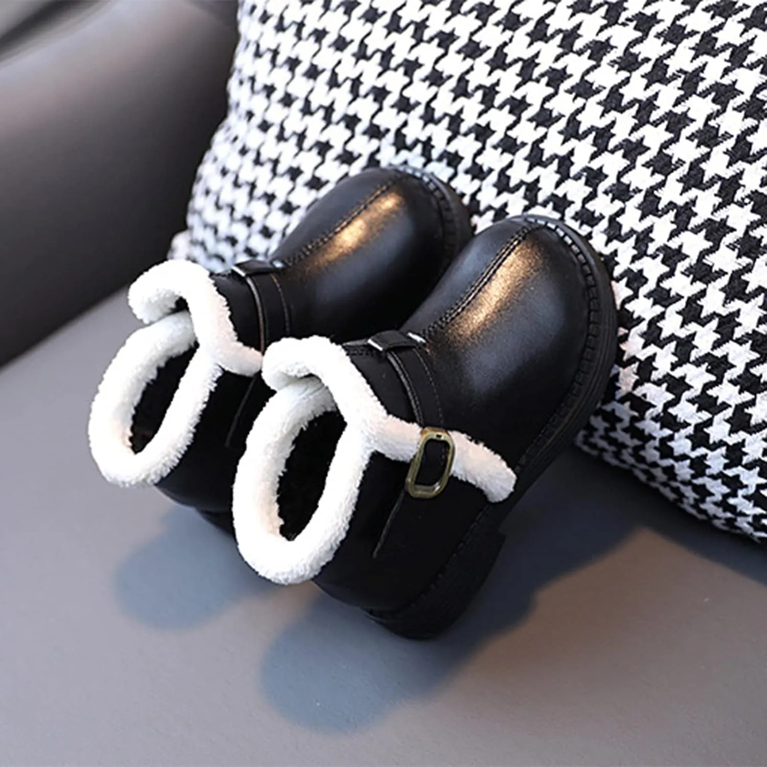 Toddler Winter Shoes Little Girls Winter Boots Fleece Lined Warm Ankle Snow Boots Anti-Slip Comfort Dress Shoes