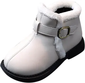 Toddler Winter Shoes Little Girls Winter Boots Fleece Lined Warm Ankle Snow Boots Anti-Slip Comfort Dress Shoes