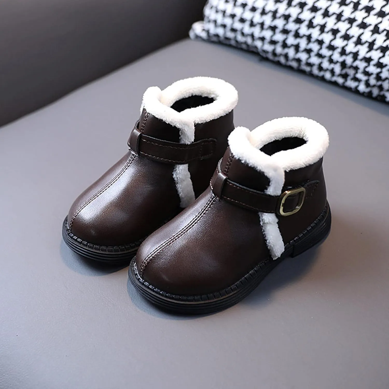 Toddler Winter Shoes Little Girls Winter Boots Fleece Lined Warm Ankle Snow Boots Anti-Slip Comfort Dress Shoes