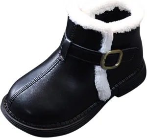 Toddler Winter Shoes Little Girls Winter Boots Fleece Lined Warm Ankle Snow Boots Anti-Slip Comfort Dress Shoes