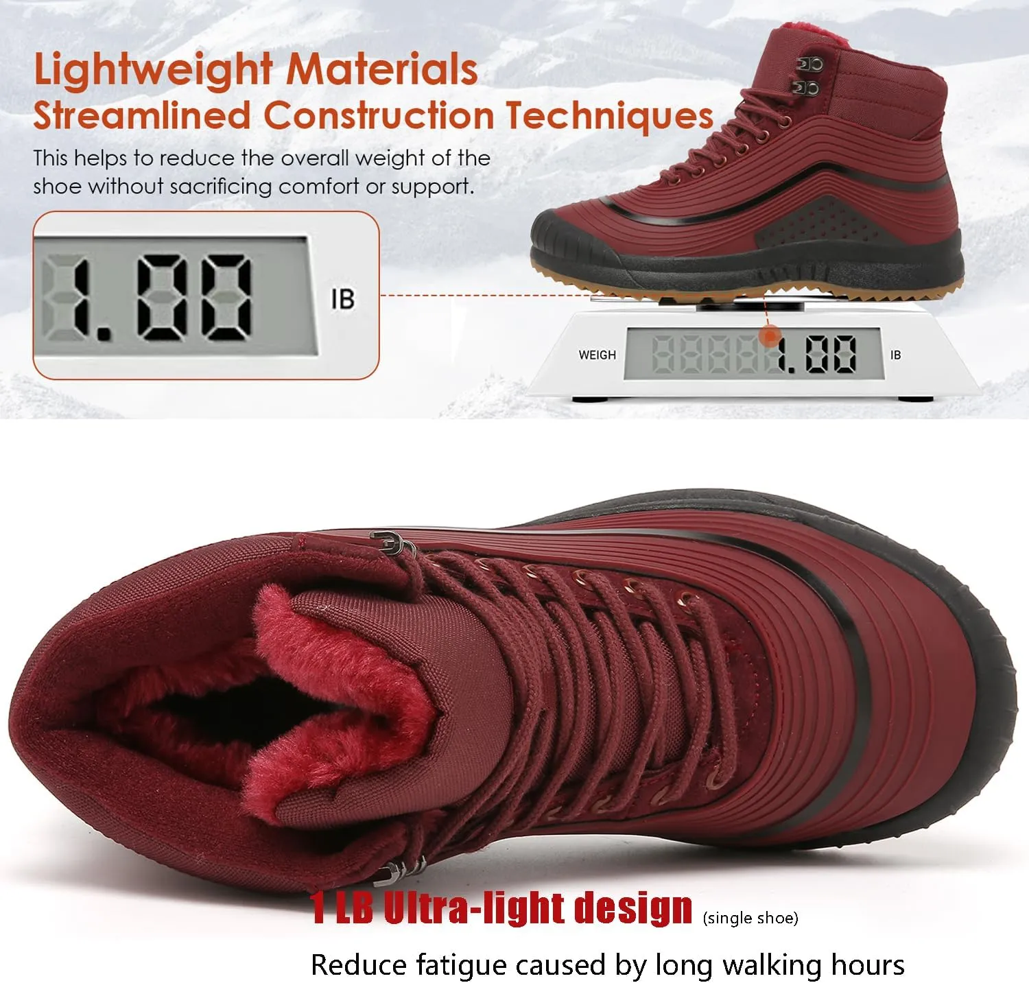 ulogu Snow Boots for Men WomenInsulated Waterproof Fur Lined BootiesNon Slip Lightweight Winter Shoes