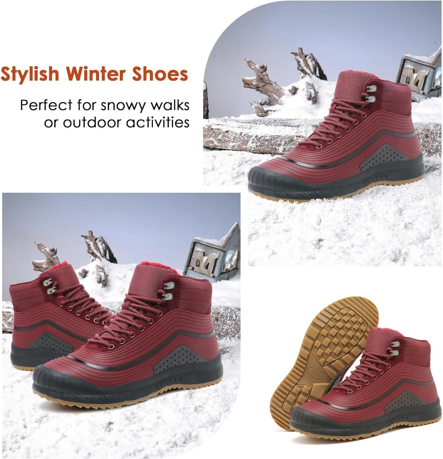 ulogu Snow Boots for Men WomenInsulated Waterproof Fur Lined BootiesNon Slip Lightweight Winter Shoes