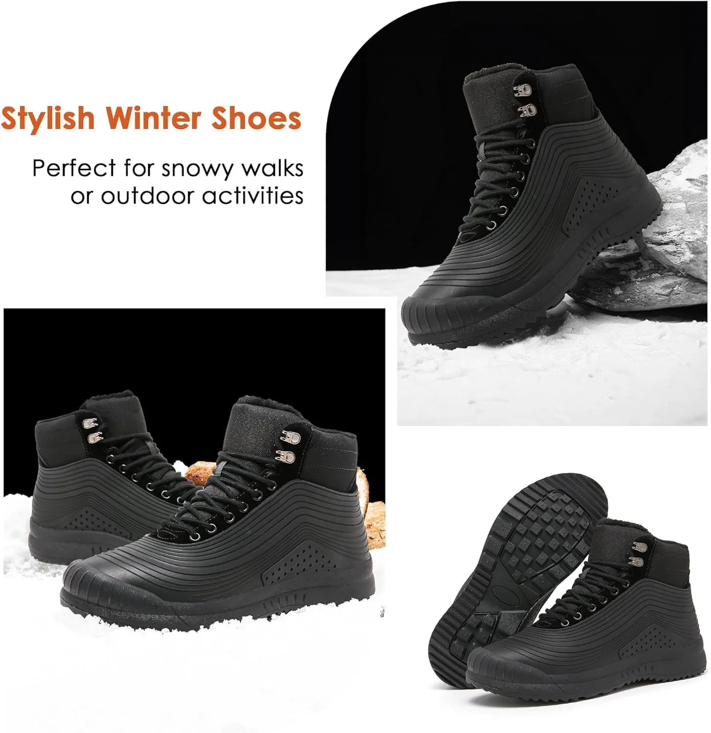 ulogu Snow Boots for Men WomenInsulated Waterproof Fur Lined BootiesNon Slip Lightweight Winter Shoes