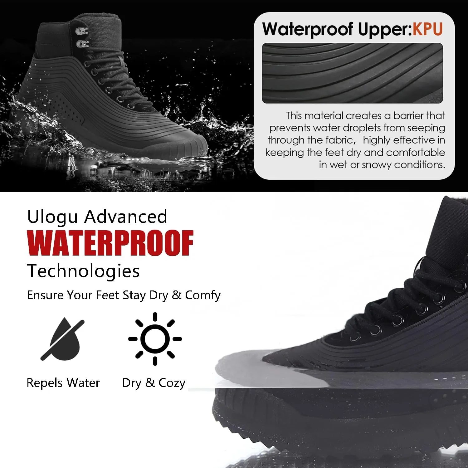 ulogu Snow Boots for Men WomenInsulated Waterproof Fur Lined BootiesNon Slip Lightweight Winter Shoes