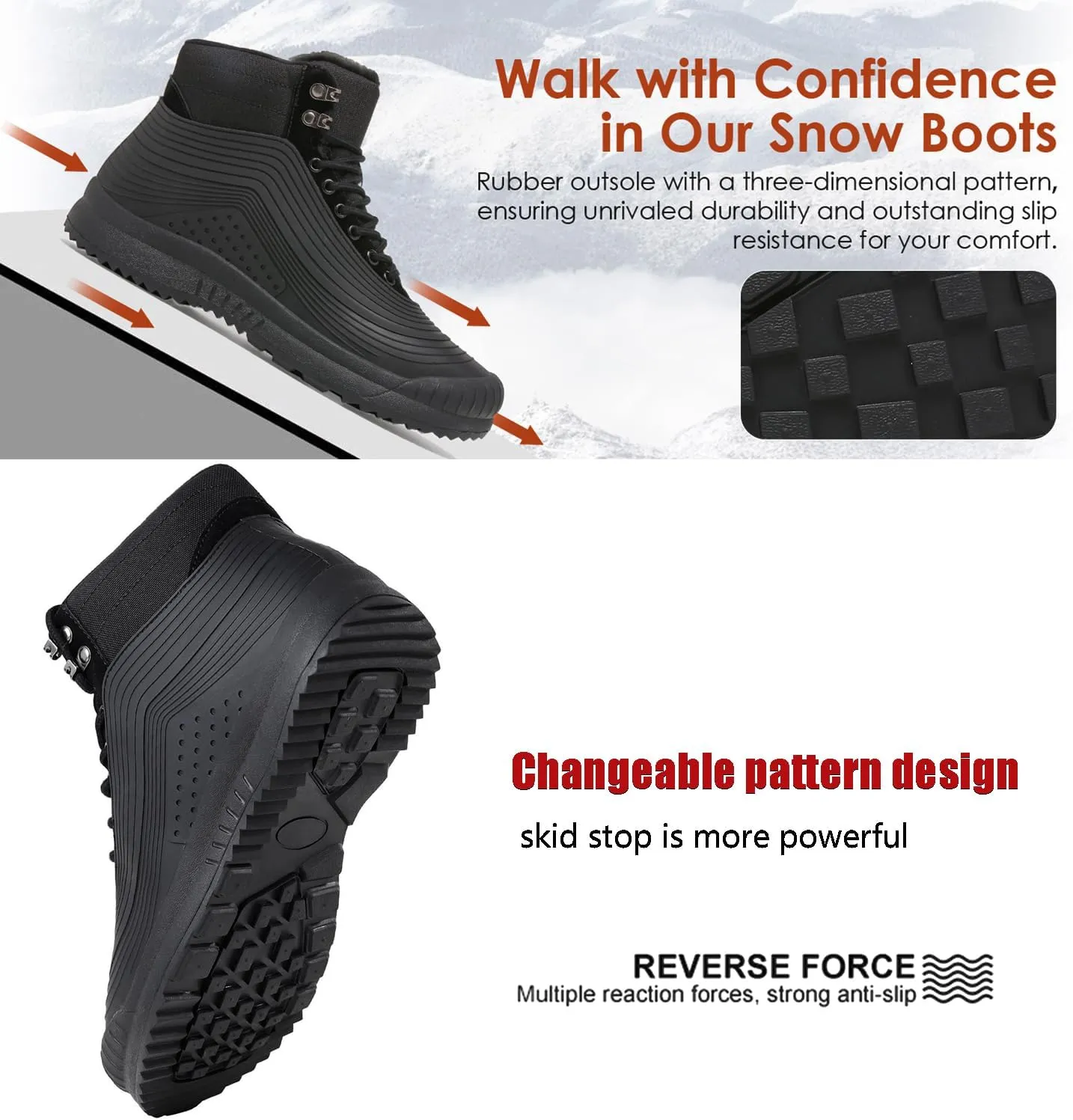 ulogu Snow Boots for Men WomenInsulated Waterproof Fur Lined BootiesNon Slip Lightweight Winter Shoes