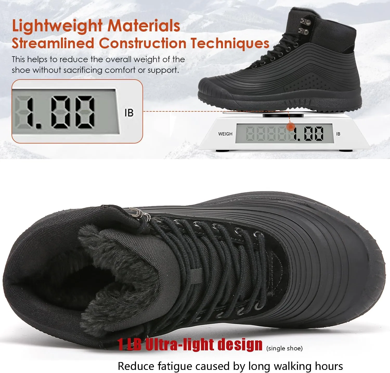 ulogu Snow Boots for Men WomenInsulated Waterproof Fur Lined BootiesNon Slip Lightweight Winter Shoes