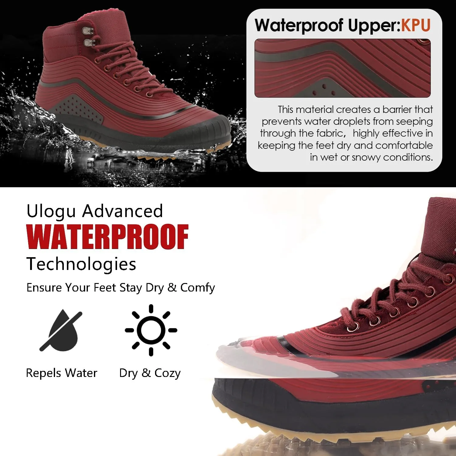 ulogu Snow Boots for Men WomenInsulated Waterproof Fur Lined BootiesNon Slip Lightweight Winter Shoes