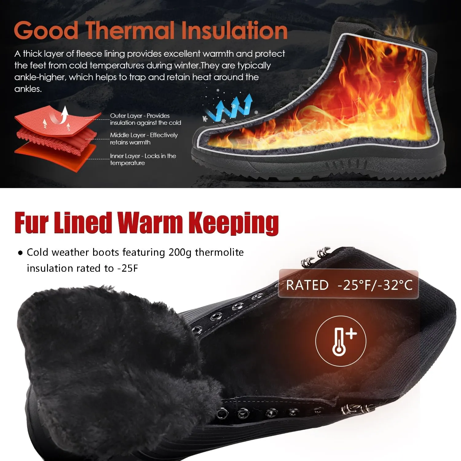 ulogu Snow Boots for Men WomenInsulated Waterproof Fur Lined BootiesNon Slip Lightweight Winter Shoes