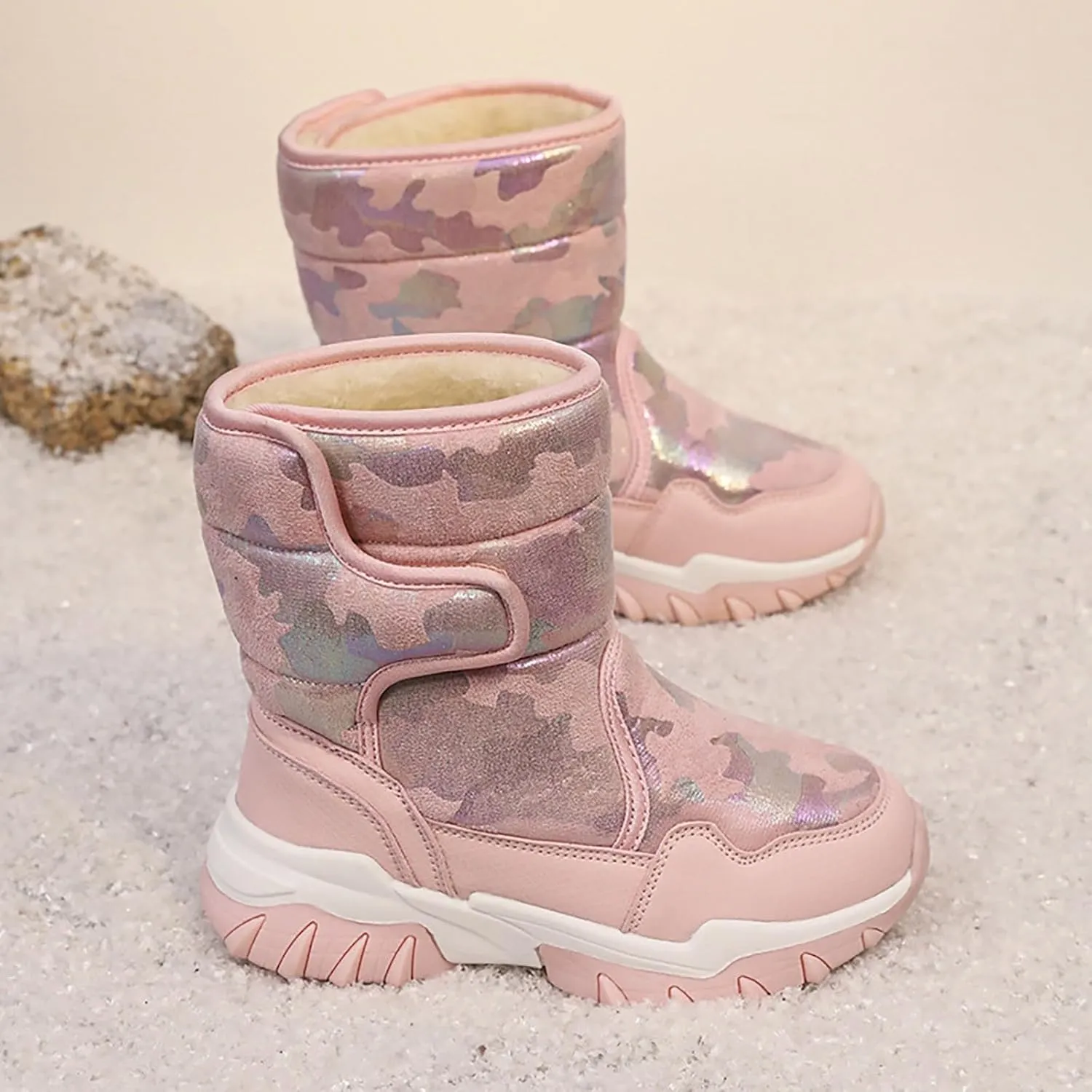 Unisex-Child aterproof Snow Boots Kids Slip esistant Mid Calf Fleece Lined Warm Cozy Thicken Winter Shoes