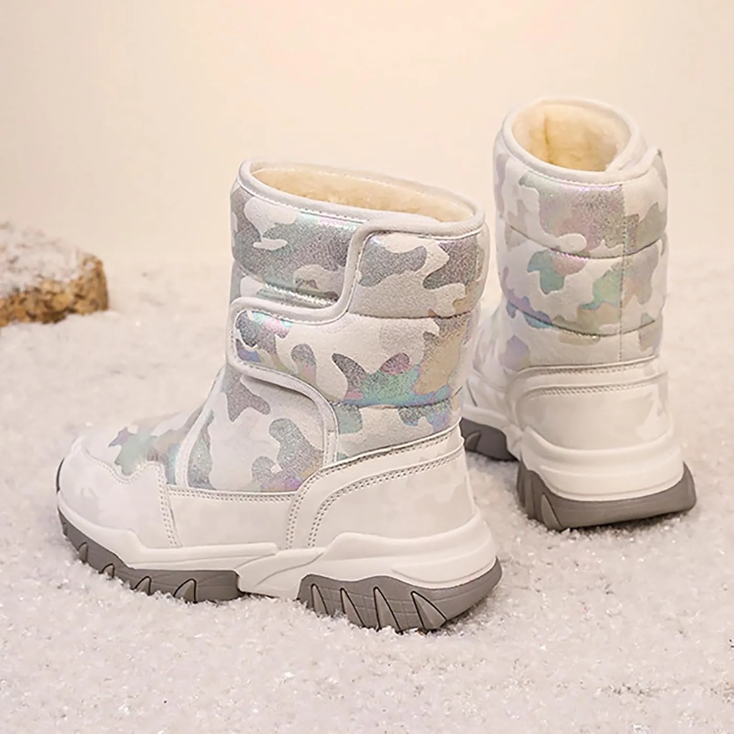 Unisex-Child aterproof Snow Boots Kids Slip esistant Mid Calf Fleece Lined Warm Cozy Thicken Winter Shoes