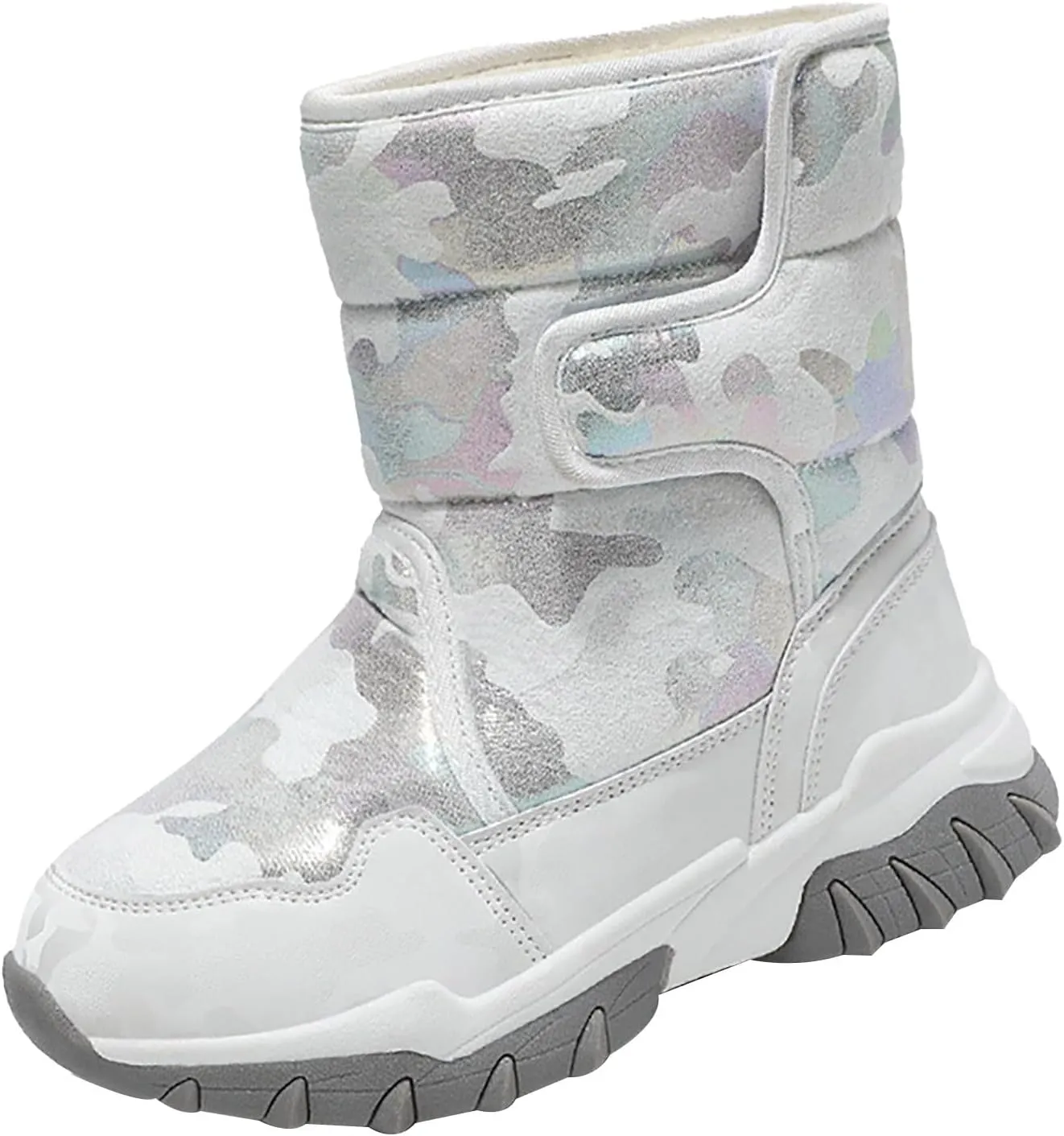 Unisex-Child aterproof Snow Boots Kids Slip esistant Mid Calf Fleece Lined Warm Cozy Thicken Winter Shoes