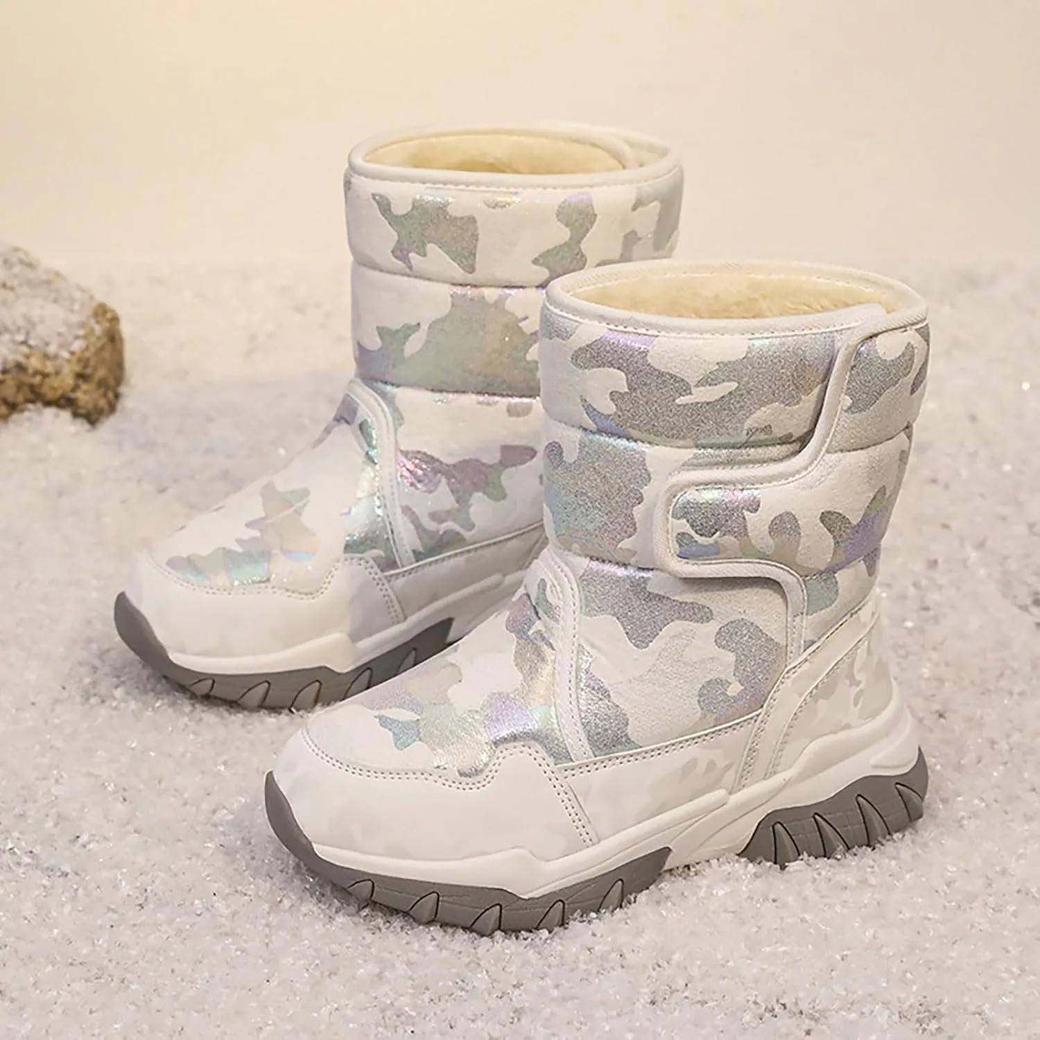 Unisex-Child aterproof Snow Boots Kids Slip esistant Mid Calf Fleece Lined Warm Cozy Thicken Winter Shoes