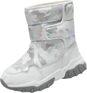 Unisex-Child aterproof Snow Boots Kids Slip esistant Mid Calf Fleece Lined Warm Cozy Thicken Winter Shoes