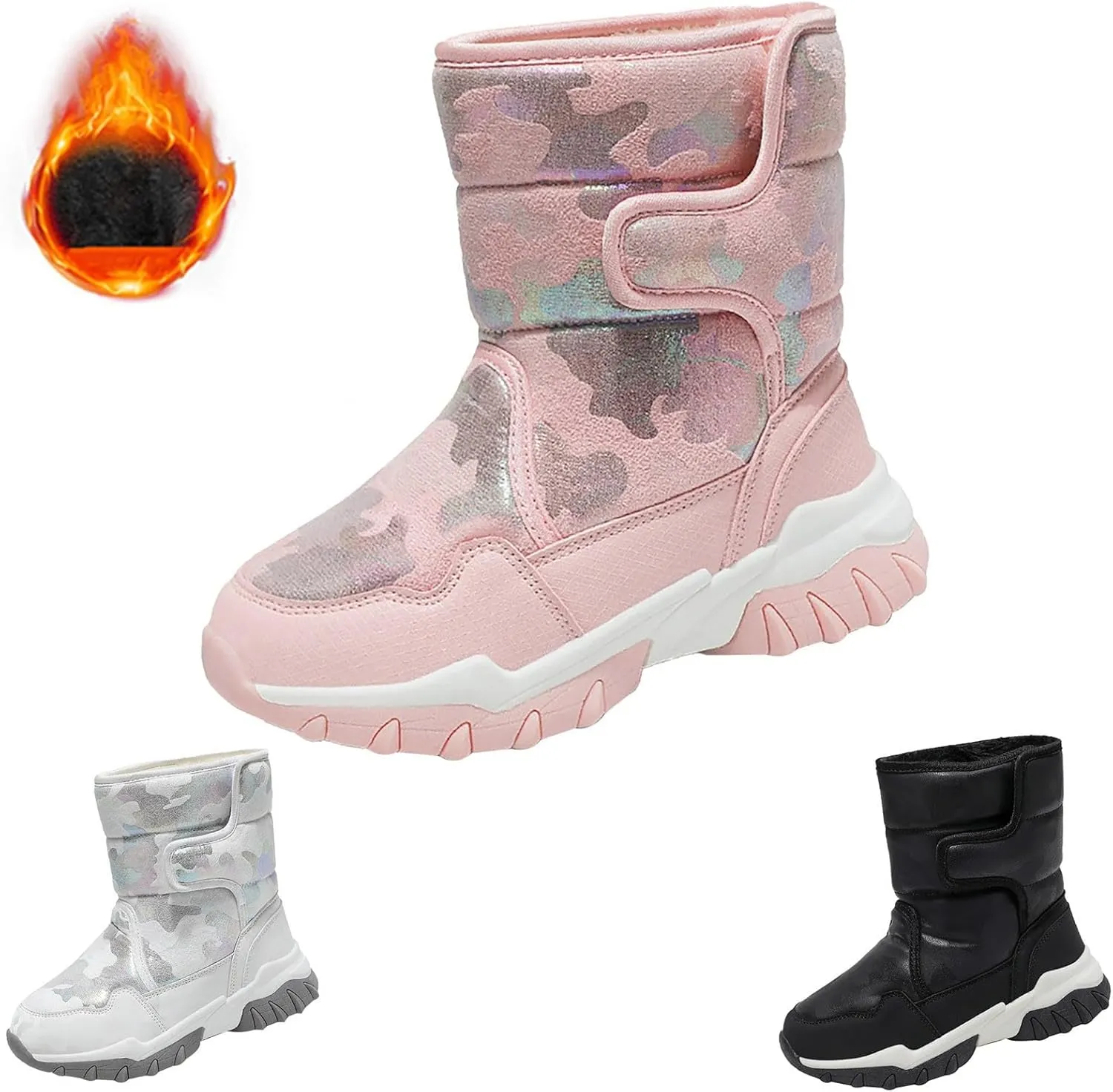 Unisex-Child aterproof Snow Boots Kids Slip esistant Mid Calf Fleece Lined Warm Cozy Thicken Winter Shoes