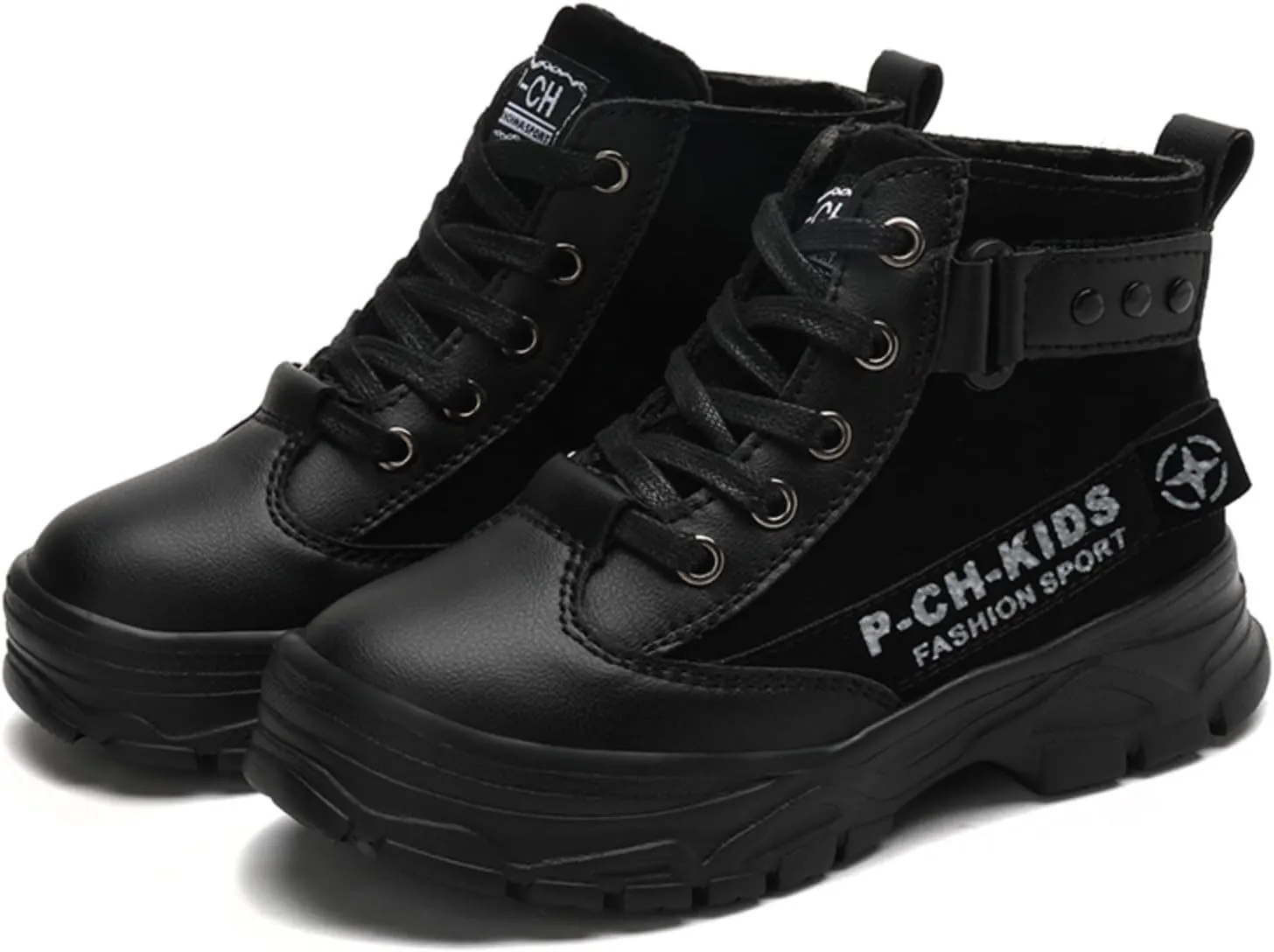 Unisex Kids Ankle Boots Warm Faux Fur Lined Outdoor Hiking Boots High Top Sneakers Boys Girls Winter Tennis Shoes