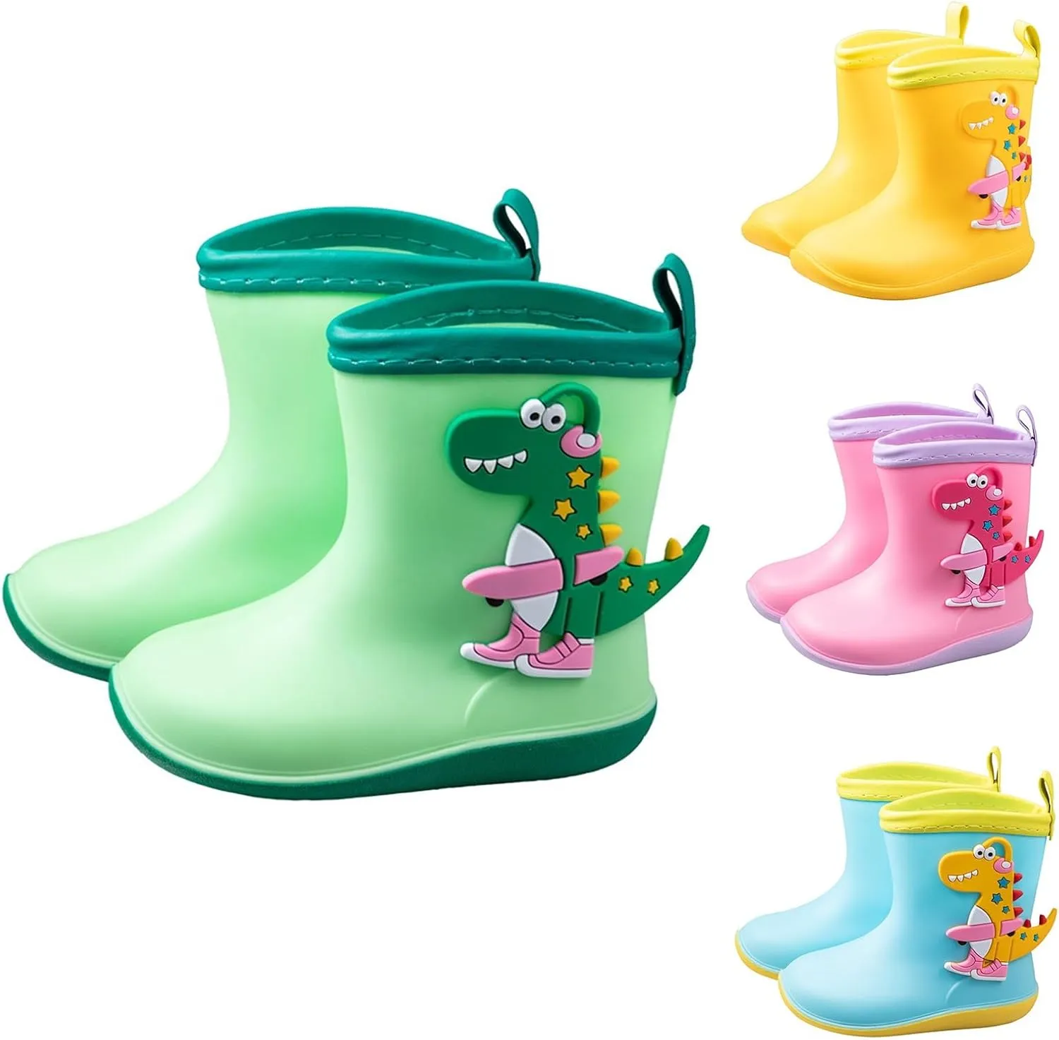 Unisex Kids Dinosaur Print Rain Boots WaterproofRubber Rain Shoes Toddler Boys Girls Baby Non Slip Ankle Water Shoes