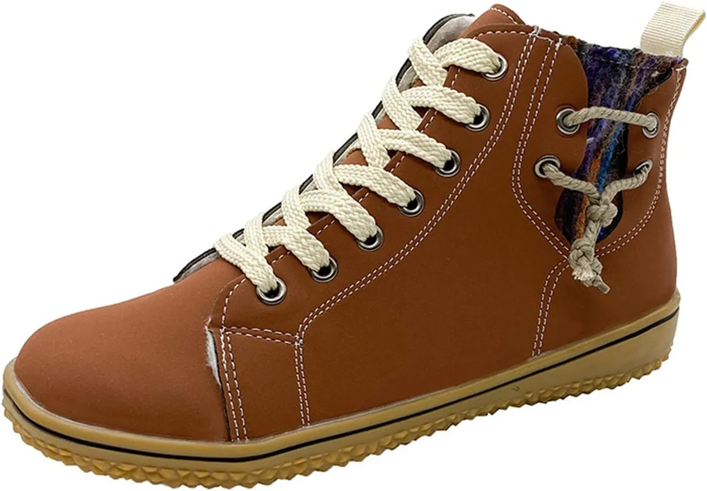 Vintage High Top Sneakers for Women Flat Heeled Ankle Boots Side Zipper Outdoor Lace-up Hiking Cross Country Shoes