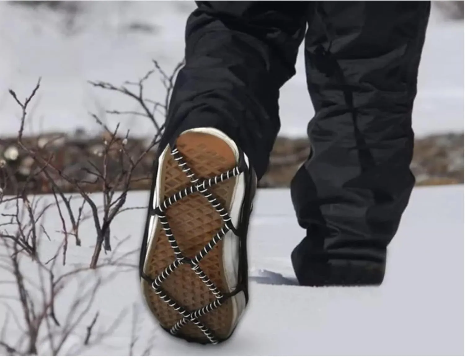 Walk Traction Cleats,Ice Cleats Anti Slip Crampons Rubber Spikes Ice Snow Grippers for Boots and Shoes for Winter Walking on Snow and Ice Climbing Hiking Mountaineering 2PCS for Man and Woman