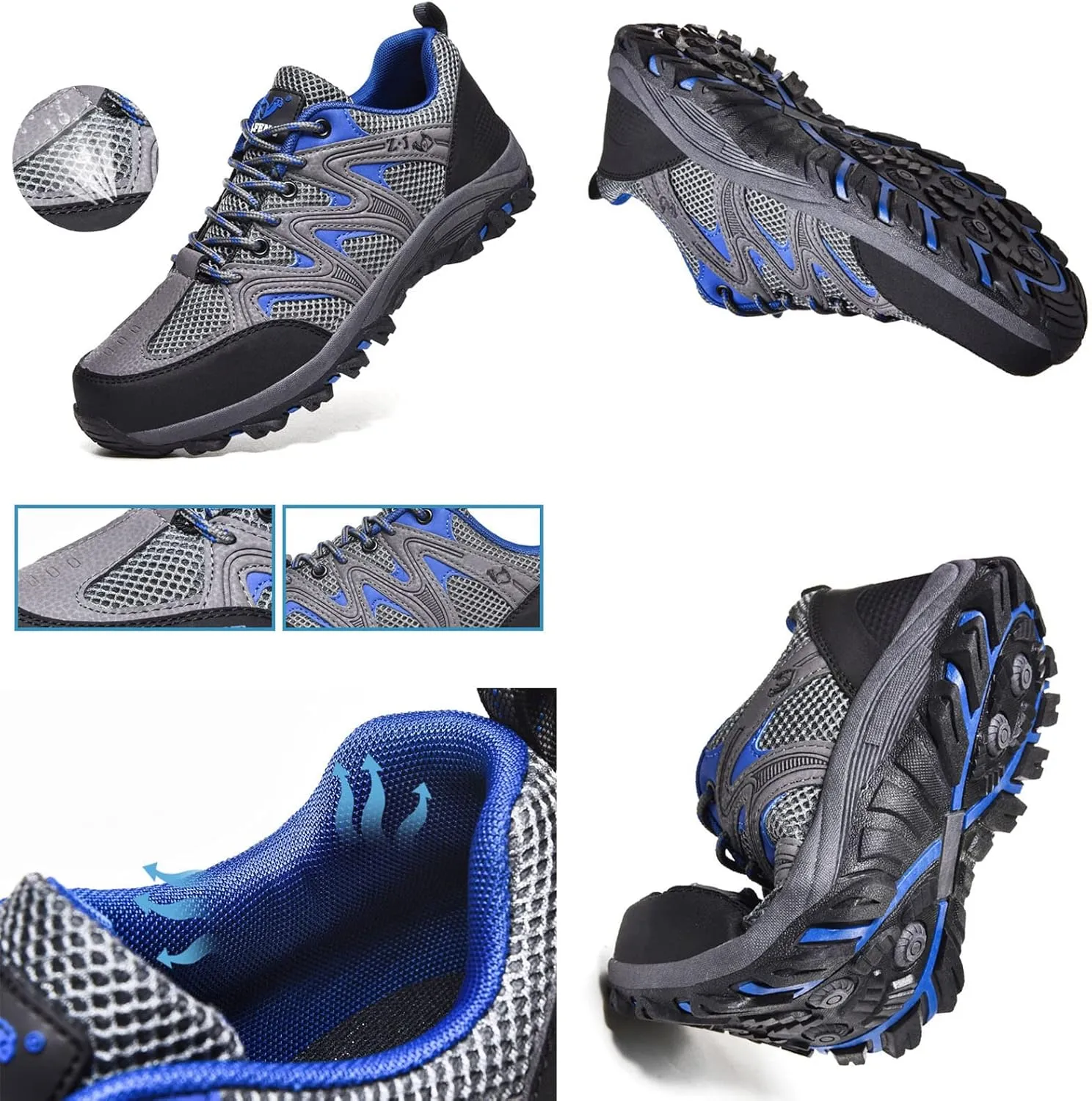Walking Shoes Mens Womens Summer Trainers for Outdoor Hiking Climbing Trail Running Shoes Breathable Approach Shoes Breathable Low-Top Lace-Up Mesh Sneakers
