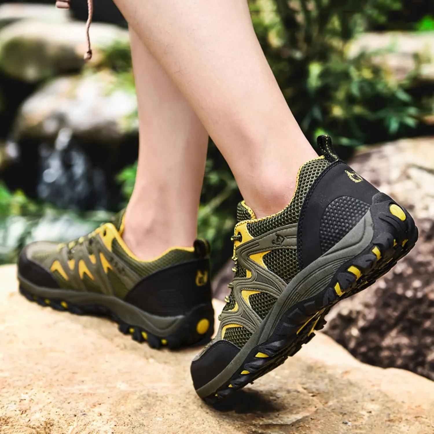 Walking Shoes Mens Womens Summer Trainers for Outdoor Hiking Climbing Trail Running Shoes Breathable Approach Shoes Breathable Low-Top Lace-Up Mesh Sneakers