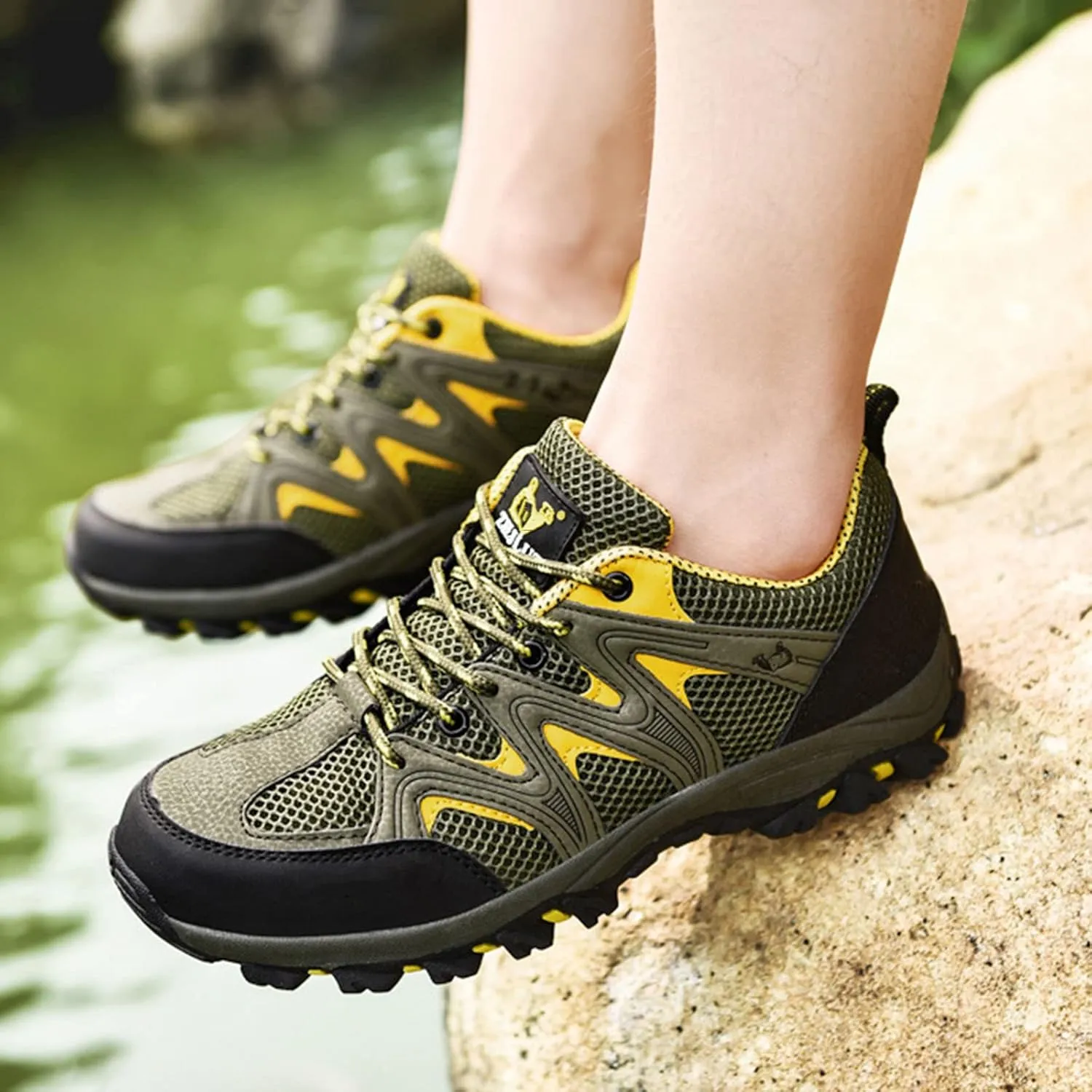 Walking Shoes Mens Womens Summer Trainers for Outdoor Hiking Climbing Trail Running Shoes Breathable Approach Shoes Breathable Low-Top Lace-Up Mesh Sneakers