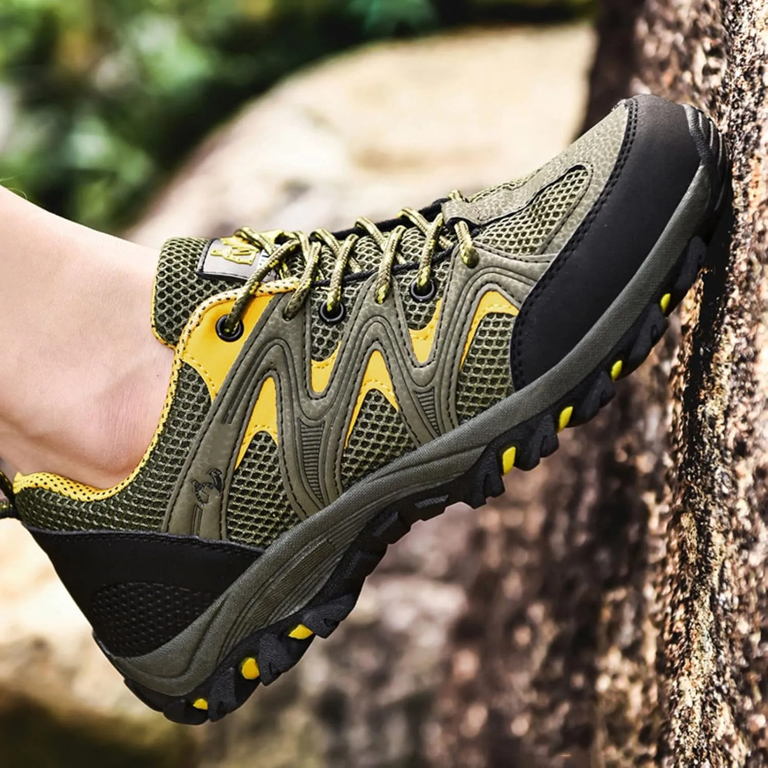 Walking Shoes Mens Womens Summer Trainers for Outdoor Hiking Climbing Trail Running Shoes Breathable Approach Shoes Breathable Low-Top Lace-Up Mesh Sneakers