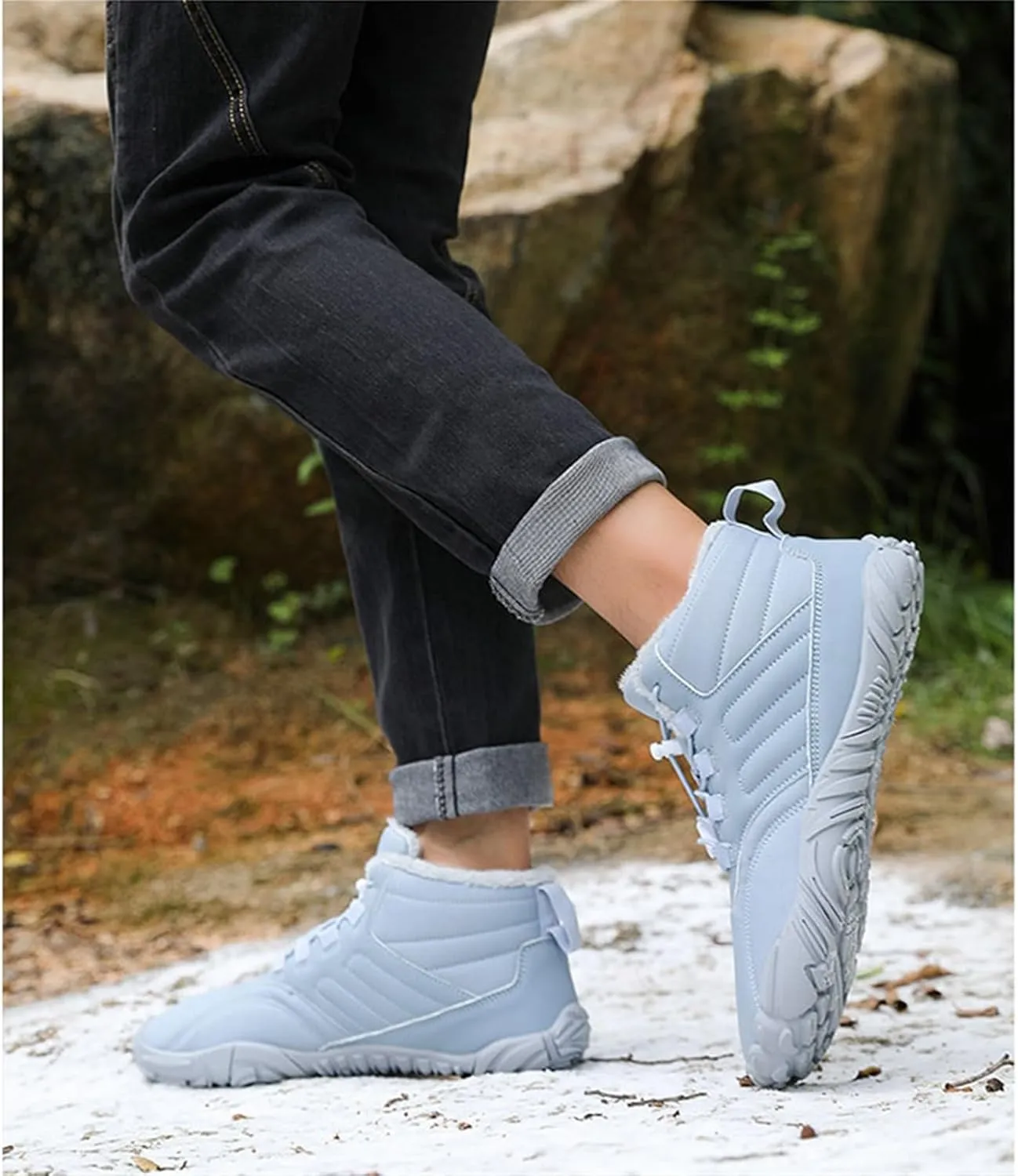 Walking Snow Boots Men, Men Winter Lightweight Wide Fit Fleece Lined Ankle Mid Calf Snow Boots, Outdoor Anti Slip Waterproof Winter Boots, for Lightweight Outdoor Athletic